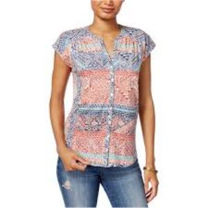 LUCKY BRAND AZTEC TRIBAL PRINT TOP TEE MULTICOLOR